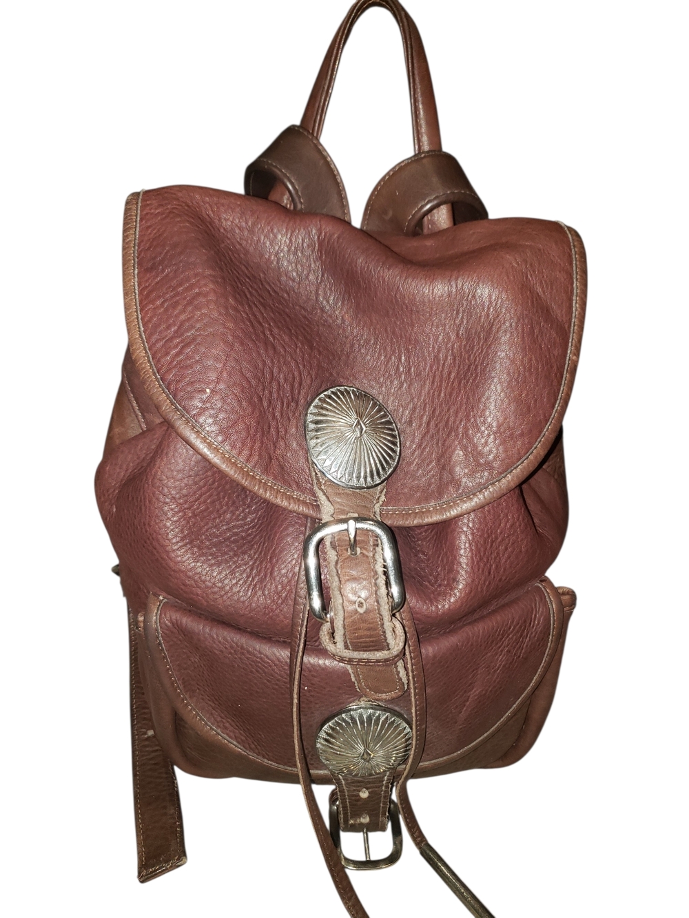 Western style Rugged Pebbled Leather Backpack with Silver Concho Accent - Picture 4 of 13